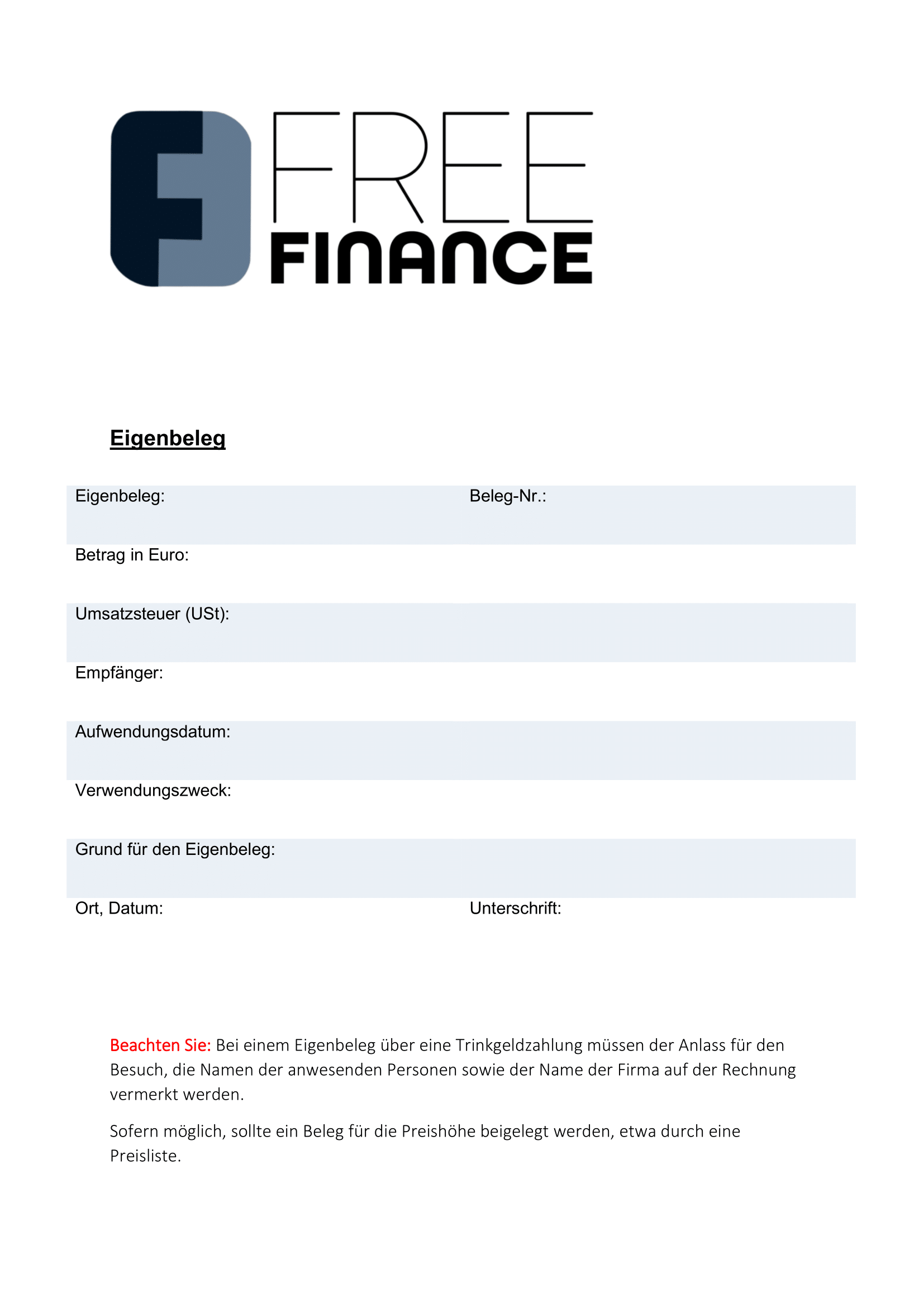 Eigenbeleg + Vorlage | FreeFinance